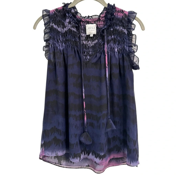 Misa Los Angeles Darcy Top Purple Ombré Ruffle Sleeveless Blouse - Picture 1 of 8